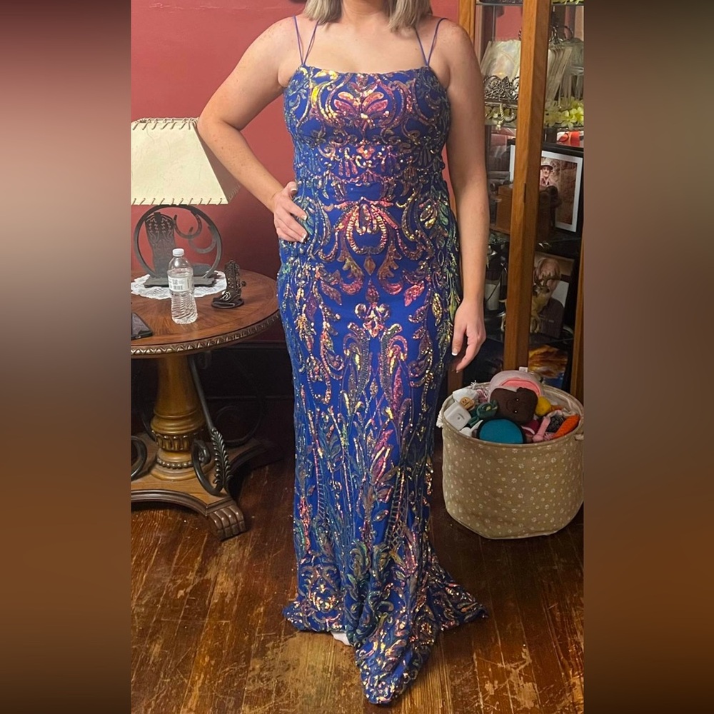Elegant Blue and Gold Women's Dress